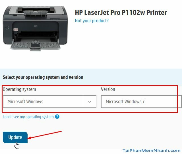 chọn hệ điều hành cho driver máy in HP P1102w