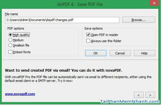 giao diện ứng dụng doPDF - xuất file ra định dạng PDF