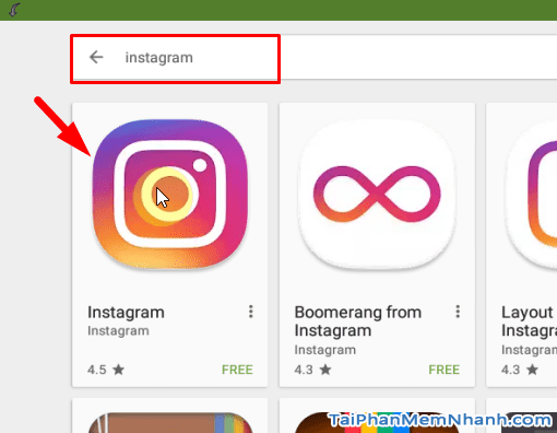 tìm ứng dụng instagram