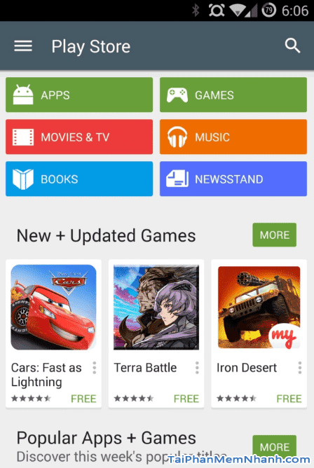 Giao diện Google Play Store