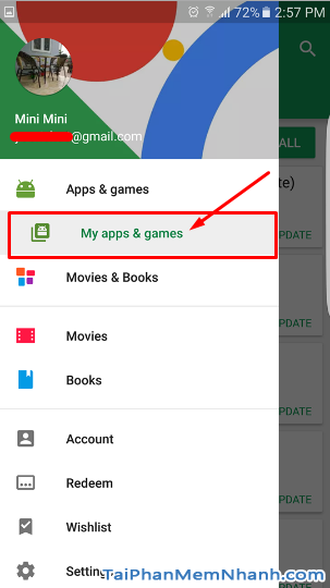 Truy cập mục quản lý ứng dụng My apps & Game