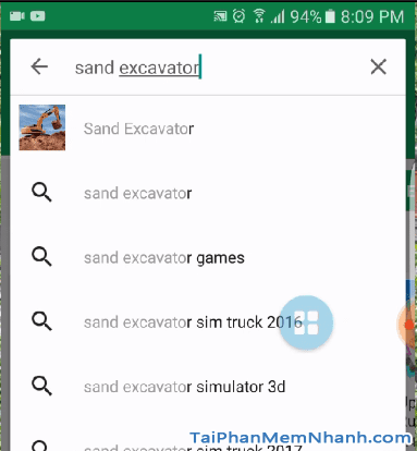 tìm tên ứng dụng sand excavator trên play store