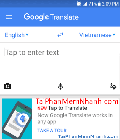 giao diện chính của Google Dịch