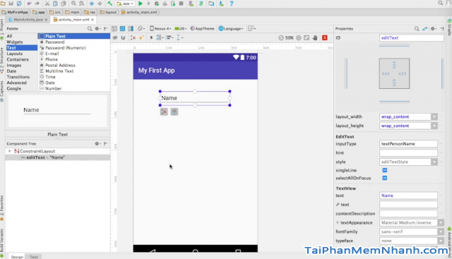 giao diện android studio