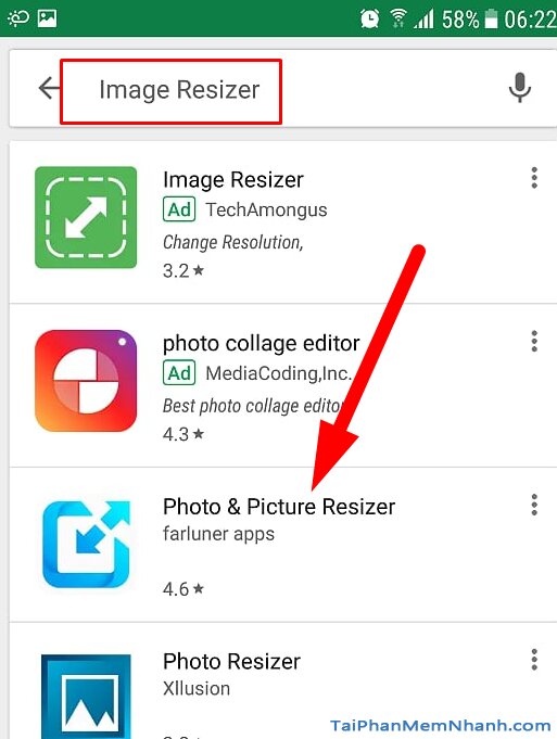 tìm kiếm ứng dụng Image Resizer
