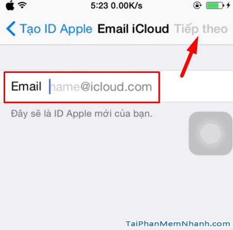 chọn địa chỉ iCloud miễn phí