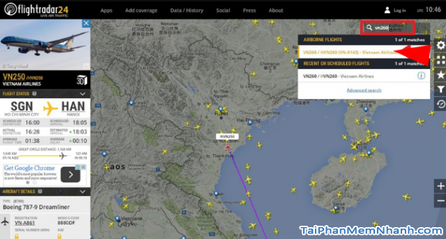 Cách theo dõi chuyến bay của người thân trên Flightradar24 + Hình 12
